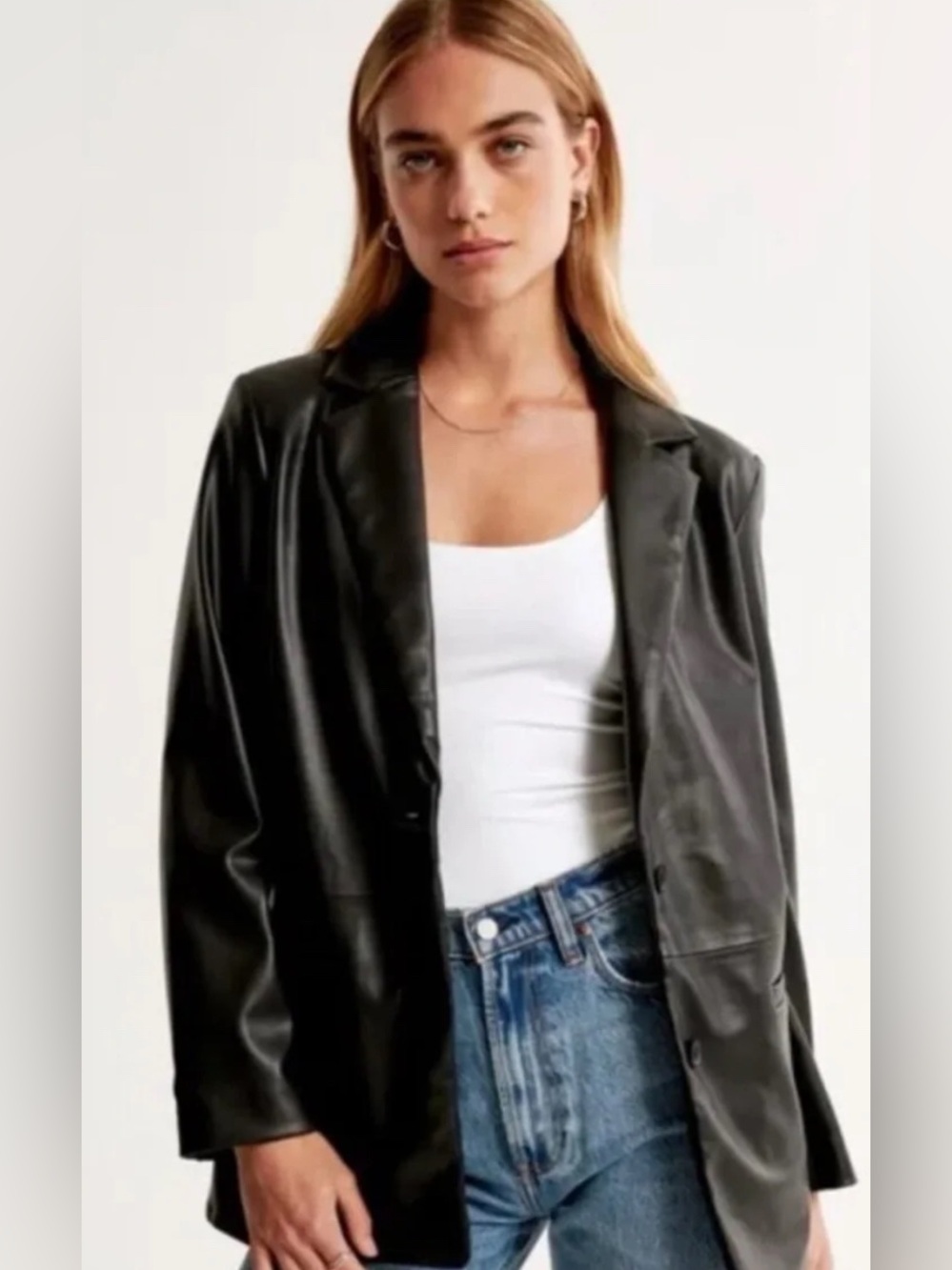 Abercrombie & Fitch Vegan Leather Black 2 Button Blazer Size Medium
